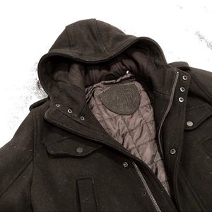 SOLD Men’s Hooded wool field jacket - Black rivet